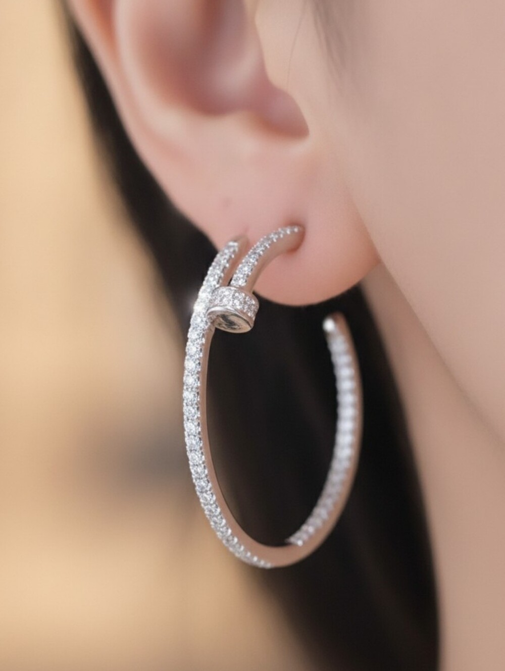 Nail CZ Earrings - Picture 3 of 6
